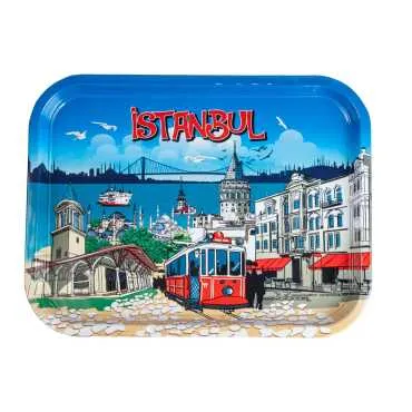 Istanbul Themed Large Rectangular Metal Tray 295x225 Cm