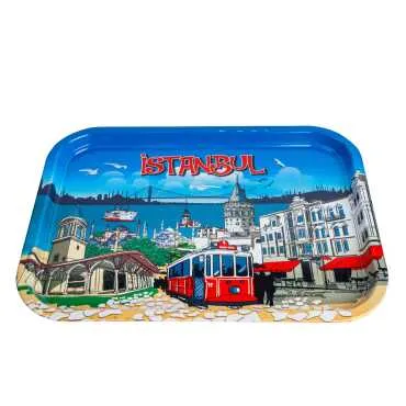 Istanbul Themed Large Rectangular Metal Tray 295x225 Cm - Standart - 2