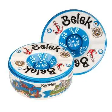 Belek Themed Traditional Ceramic Lidded Small Ashtray 110 mm
