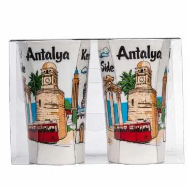 Antalya Region Themed Porcelain Screen Print Double Shot Glasses