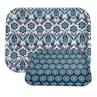 Iznik Themed Large Rectangular Metal Tray 295x225 Cm - 2