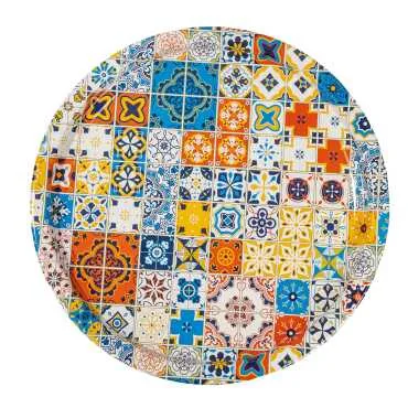 Mandala Themed Round Metal Tray 28 cm - 4