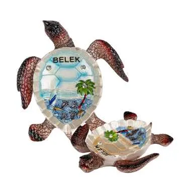 Belek Themed Mother of Pearl Stone Decorated Large Polyester Turtle Ashtray 13.5*12 cm - 2