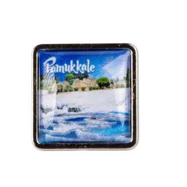 Pamukkale Themed Myros Metal Square Badge 18x18 mm - Standart