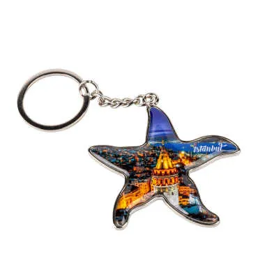 Istanbul Themed Starfish Shaped Metal Keychain
