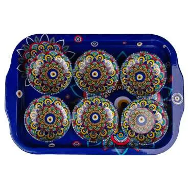 Evil Eye Themed Large Metal Tray Six Piece 95 mm Bowl Set