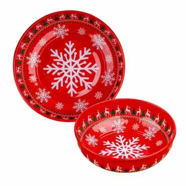 Christmas Themed Metal Oval Tray Three Bowl Set - Standart - 2