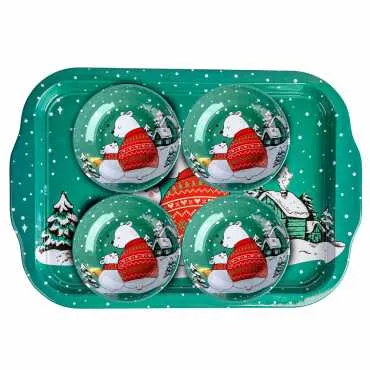 Christmas Themed Large Metal Tray with Four Bowl Set