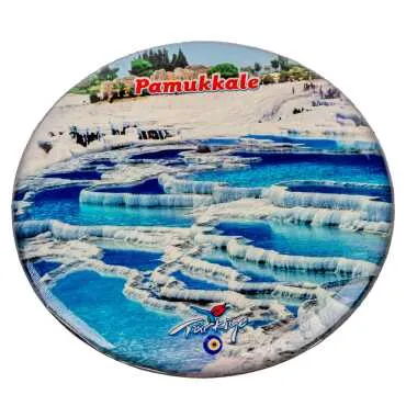 Pamukkale Themed Myros Round Refrigerator Magnet 67 mm - Standart - 2