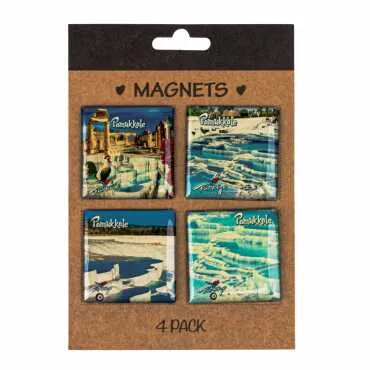 Pamukkale Temalı Myros Dörtlü Kartonet Magnet Seti 40x40 mm