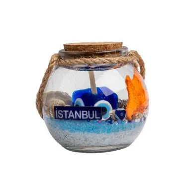 İstanbul Temalı Mantar Kapaklı Cam Bardak Küçük Boy Jel Mum 6*6 Cm