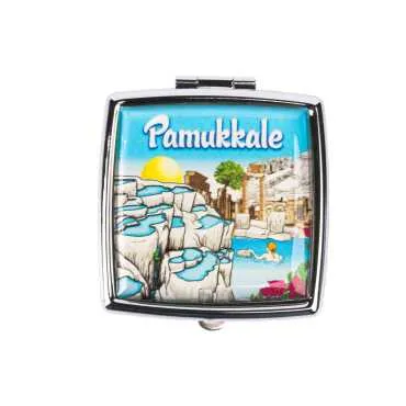 Pamukkale Themed Myros Metal Square Pill Box 54x58x18 mm - Standart - 2