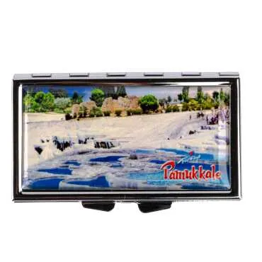 Pamukkale Temalı Myros Metal Aynalı Dikdörtgen Hap Kutusu 84x45x13 mm