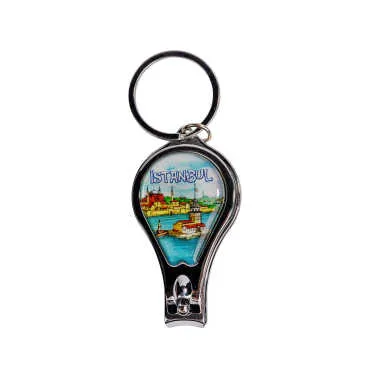 Istanbul Themed Metal Bottle Opener Oval Keychain Nail Clipper