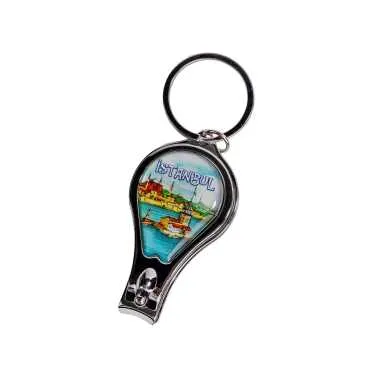 Istanbul Themed Metal Bottle Opener Oval Keychain Nail Clipper - 5