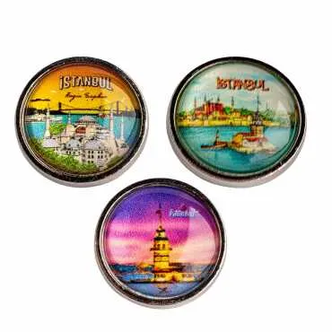 İstanbul Themed Myros Metal Round Badge 18 mm - 2