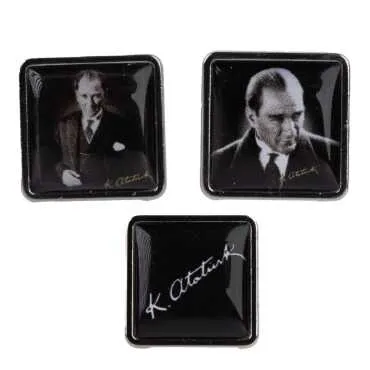 Atatürk Themed Myros Metal Square Badge 18x18 mm - 2