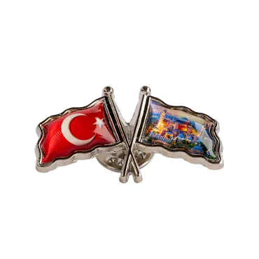 İstanbul Themed Myros Double Flag Pin 35x20 mm - 3