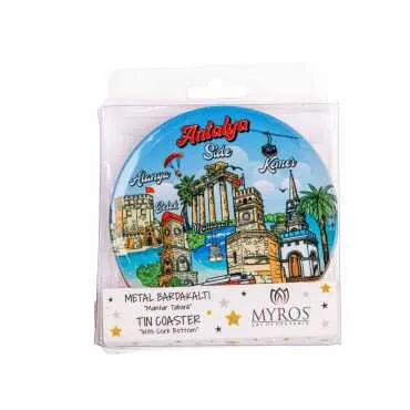 Antalya Themed Myros Set of 2 Metal Coasters 9 cm - 3