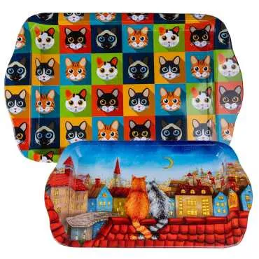 Cat Themed Mini Tray Double Sided Printed - 2