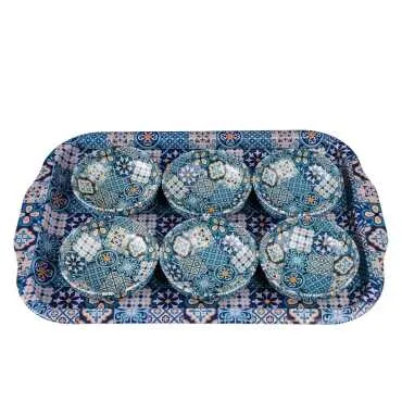 Mandala Themed Large Metal Tray Six Piece 95 mm Bowl Set - 3
