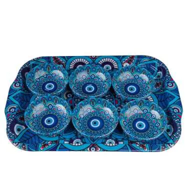 Evil Eye Themed Large Metal Tray Six Piece 95 mm Bowl Set - 3