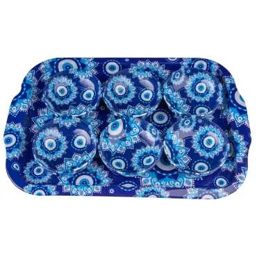 Evil Eye Themed Large Metal Tray Six Piece 95 mm Bowl Set - 4