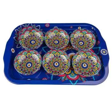 Evil Eye Themed Large Metal Tray Six Piece 95 mm Bowl Set - 5