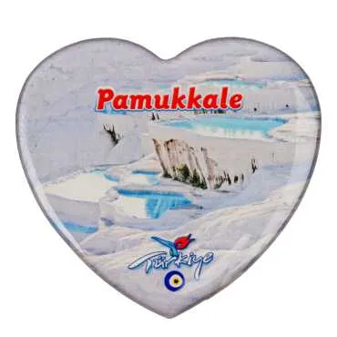 Pamukkale Temalı Myros Kalp Magnet 65x60 mm - 3