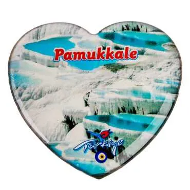 Pamukkale Temalı Myros Kalp Magnet 65x60 mm - 4