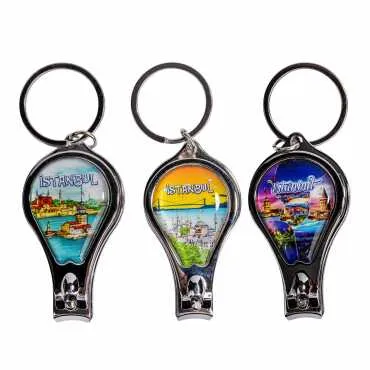 Istanbul Themed Metal Bottle Opener Oval Keychain Nail Clipper - 2