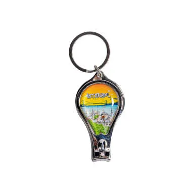Istanbul Themed Metal Bottle Opener Oval Keychain Nail Clipper - 4