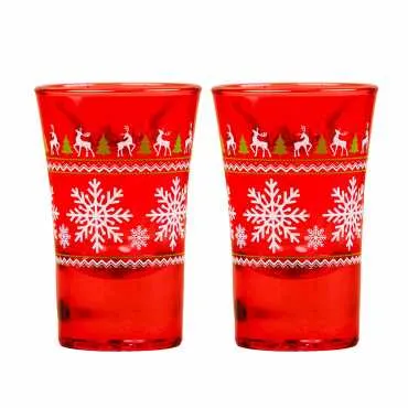 Christmas Themed Painted Shot Glass Set of 2