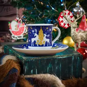 Wholesale Navy Blue Deer Themed Winter Coffee Cup