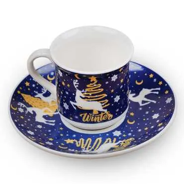 Wholesale Navy Blue Deer Themed Winter Coffee Cup - Standart - 3