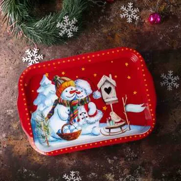 Christmas Themed Large Rectangular Metal Tray 295x225 Cm - 4