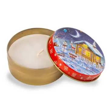 Toptan Yılbaşı Temalı Myros Metal Kutu Mum - 10