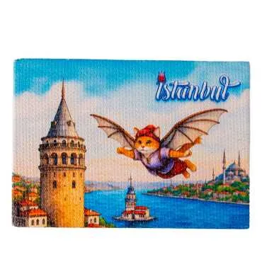 Istanbul Themed Wooden Canvas Fridge Magnet 50x70 mm - 8