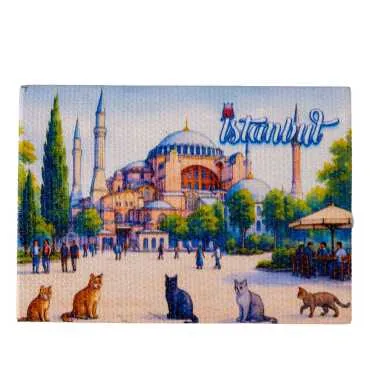 Istanbul Themed Wooden Canvas Fridge Magnet 50x70 mm
