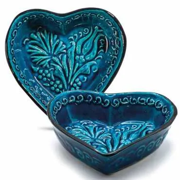 Turquoise Heart Shaped Snack Bowl Set in Gift Box - 2