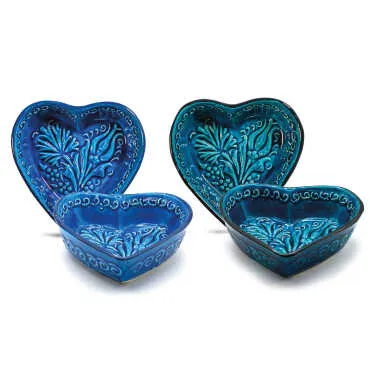 Turquoise Heart Shaped Snack Bowl Set in Gift Box - 4