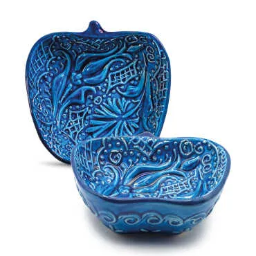 Turquoise Set of Three Boxed Apple Shaped Snack Bowls - 2