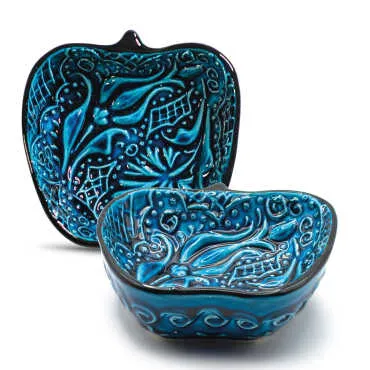Turquoise Set of Three Boxed Apple Shaped Snack Bowls - 3