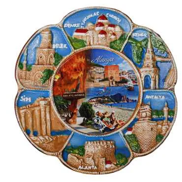 Toptan Alanya Temalı Alçı Yöresel Tabak 15 cm - Standart - 6
