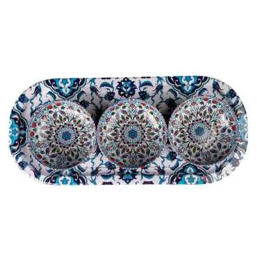 Ceramic Themed Metal Oval Tray with Three Bowl Set - 5