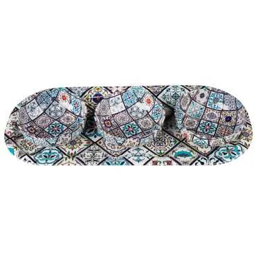 Mandala Temalı Metal Oval Tepsi-Üçlü Kase Seti - 6