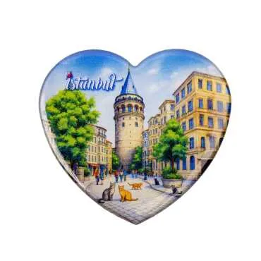Toptan İstanbul Temalı Myros Kalp Magnet 65x60 mm - 12
