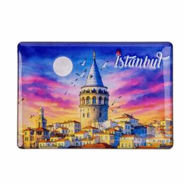 Istanbul Themed Epoxy Dome Rectangular Souvenir Fridge Magnet 95x65 mm