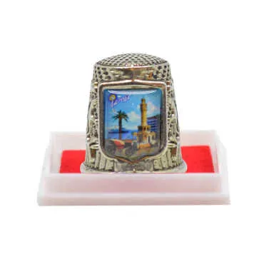 Izmir Themed Collectible Souvenir Thimble With Gift Box - Shield Shape 20x25 mm
