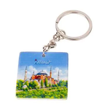 Toptan İstanbul Temalı Uv Baskılı Kare Anahtarlık 40x108 mm